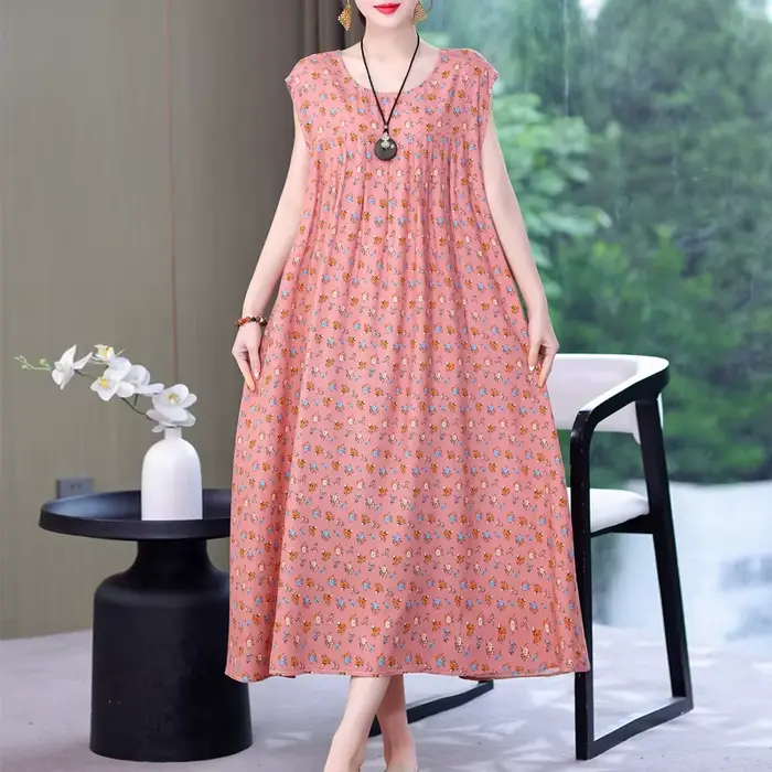 Robe en viscose décontractée avec col rond et poches pour femmes grandes tailles occasions estivales