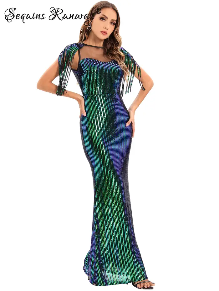 Robe d'été sexy transparente moulante à paillettes pour femmes 2026, robe maxi élégante pour fête d'