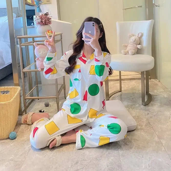 Dvoudílné pyžamo pro pár, japonské modely, jaro a podzim, roztomilý kreslený, dlouhé rukávy, velká velikost, pohodlný oblek pro domácí