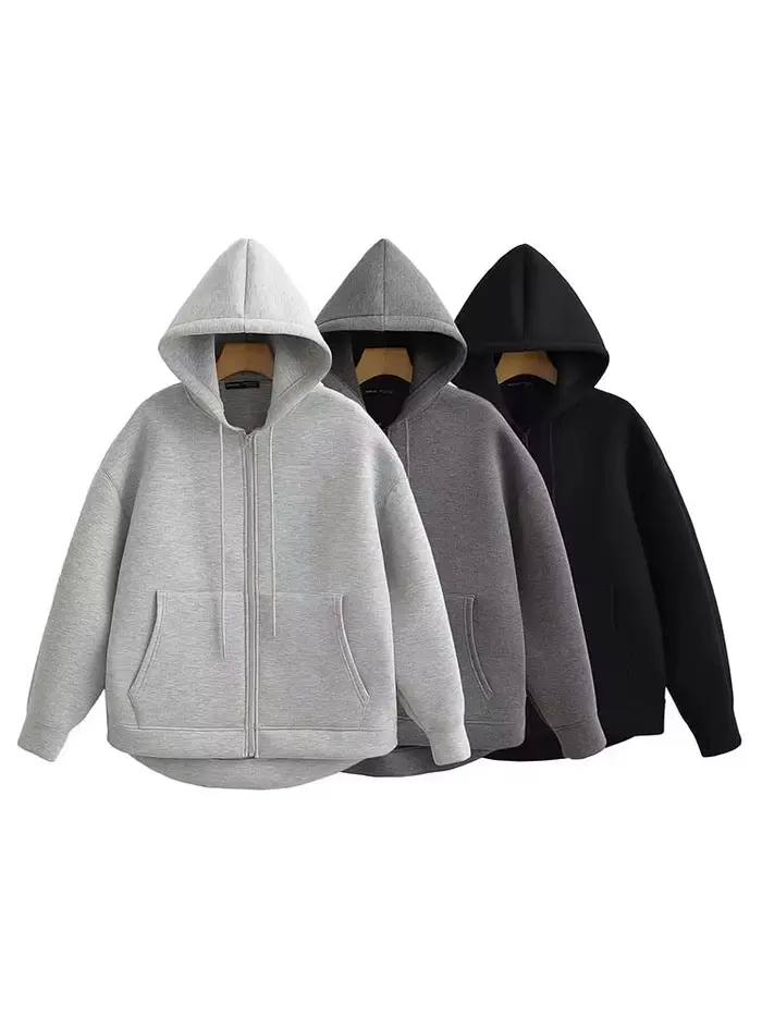 HH automne hiver femmes fermeture éclair manteau à capuche haute rue Double poches surdimensionné Ja