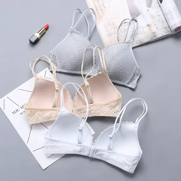 francouzský styl krajka podprsenka pro ženy, sexy top, trojúhelník čepice, měkké a jemné spodní prádlo, bezešvé