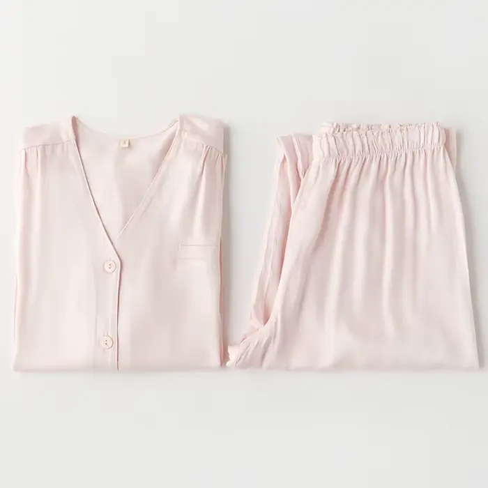 Ensemble pyjama élégant en Satin soyeux pour femmes, vêtements de nuit à manches longues, col en v, 