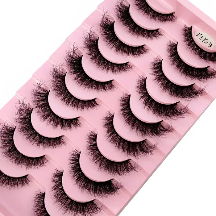Faux-cils 3D en faux vison, 10 paires, faits à la main, naturels, nude, maquillage, imitation, crois
