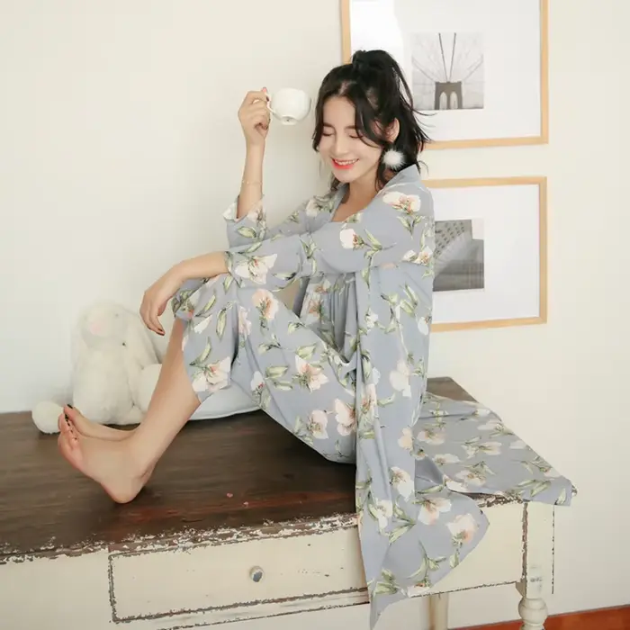 3dílné dámské japonské kimono pyžamo z bavlny
