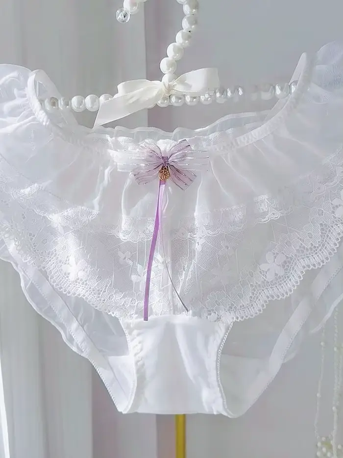Lolita – culotte en maille et dentelle à volants, Sexy et aérée, avec une taille basse et un nœud doux, culotte japonaise Lolita, confortable et élégante