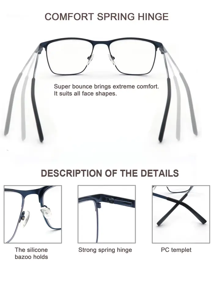 MODFANS lunettes de lecture à lumière bleue pour hommes cadre en métal lecteurs d'ordinateur presbyt
