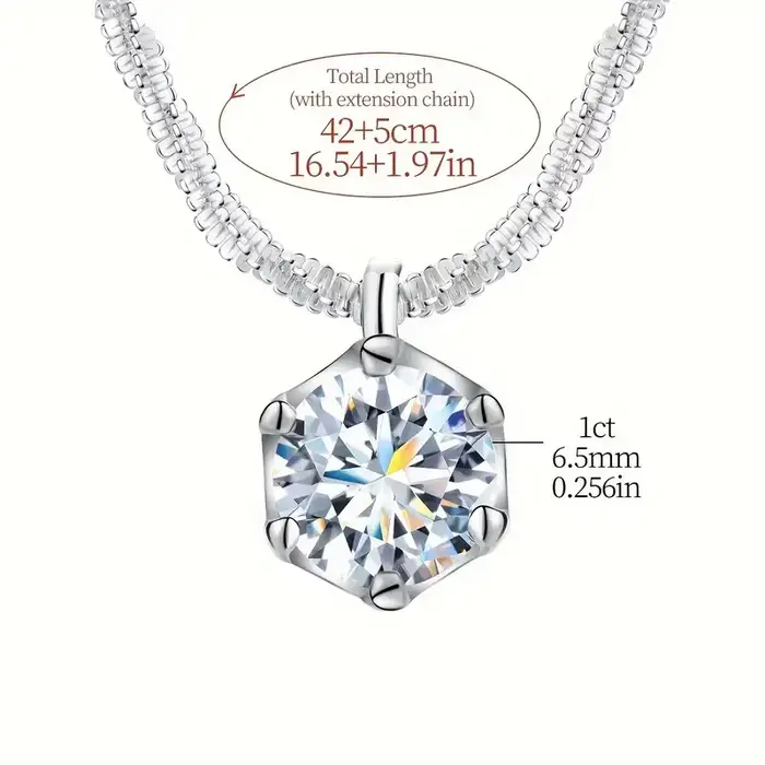 LOUTF 1CT Collier pendentif blanc en diamant Moissanite étincelant de luxe pour femmes, en argent st