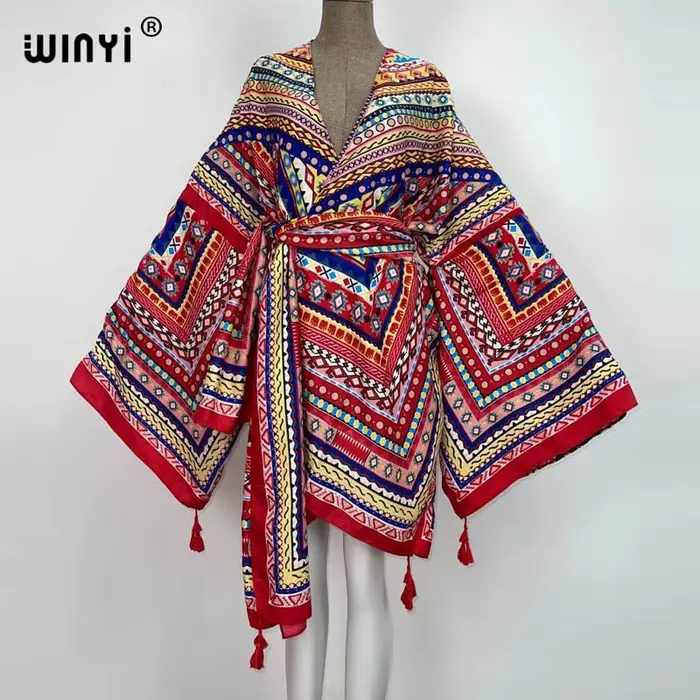 WINYI-Robe de cocktail en coton pour femmes, cardigan d'été, manches chauve-souris, style boho, maxi