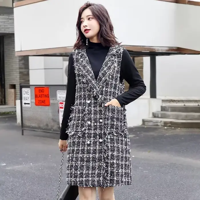 Veste Longue en Laine pour Femme, Cardigan à Carreaux, Nouvelle Collection Printemps Automne 2023