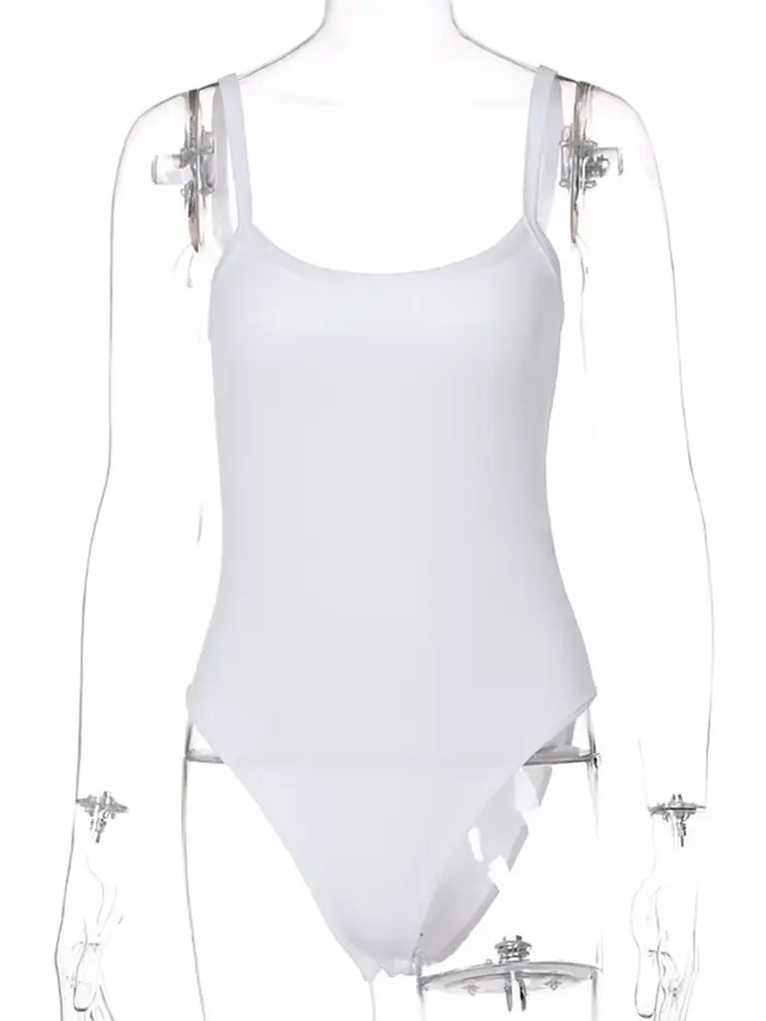 Sangle solide moulante Sexy corps décontracté basique blanc été Body haut pour femme sans manches pu