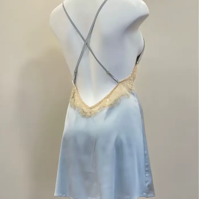 Hedvábné saténové krajkové noční košile pro ženy, francouzské noční prádlo, sexy spodní prádlo, cross back, koketní krátké noční košile, móda