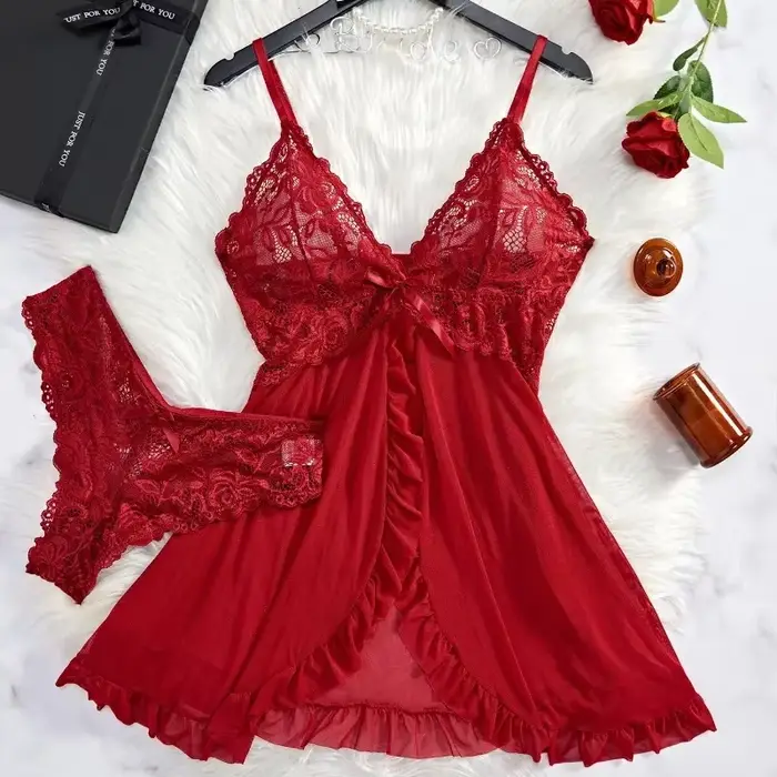 Ensemble de lingerie sexy pour femme, comprenant un soutien-gorge érotique, une chemise de nuit en d