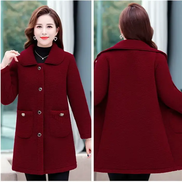 Manteau en fausse laine d'agneau pour mères d'âge moyen, ample, manches longues, vêtements d'extérie