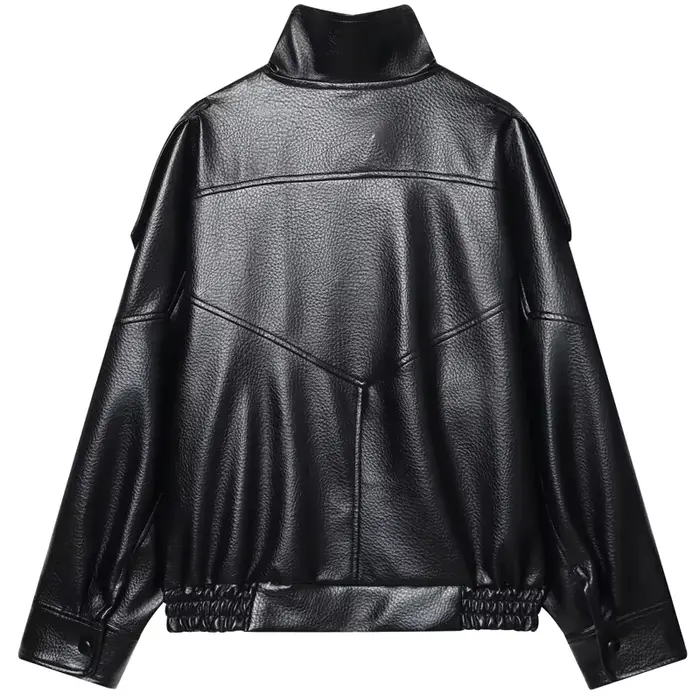 HXAO Faux cuir noir vestes pour femme nouveauté recadrée surdimensionné Bomber veste fermeture éclai