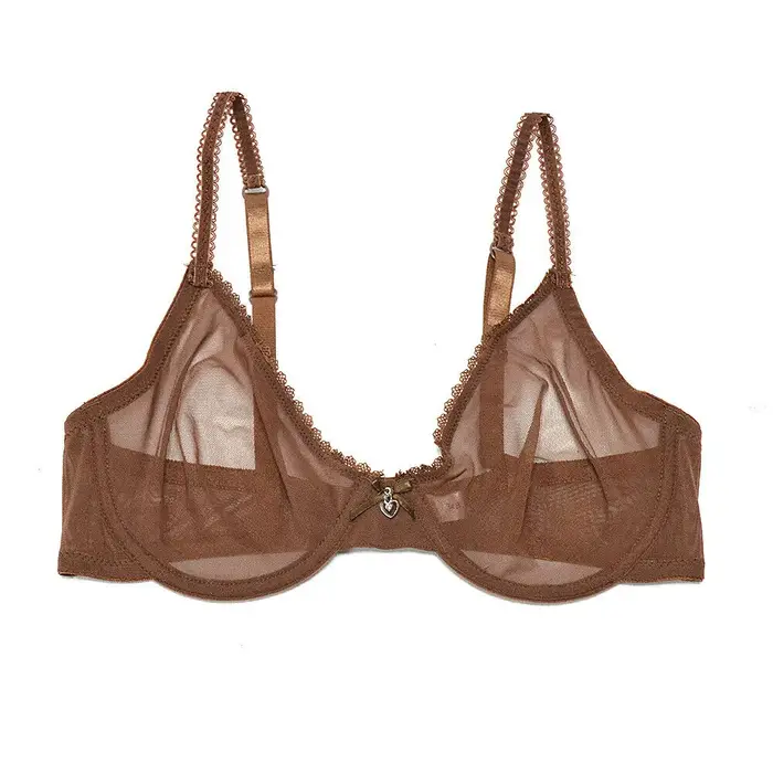YBCG-Soutien-gorge en maille de dentelle transparente sexy pour femmes, soutien-gorge à grande tasse creuse, bretelles ajustées, lingerie, culotte solide commandée, sous-vêtements