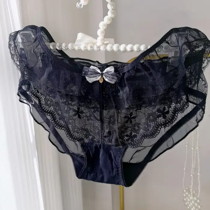 Lolita – culotte en maille et dentelle à volants, Sexy et aérée, avec une taille basse et un nœud doux, culotte japonaise Lolita, confortable et élégante