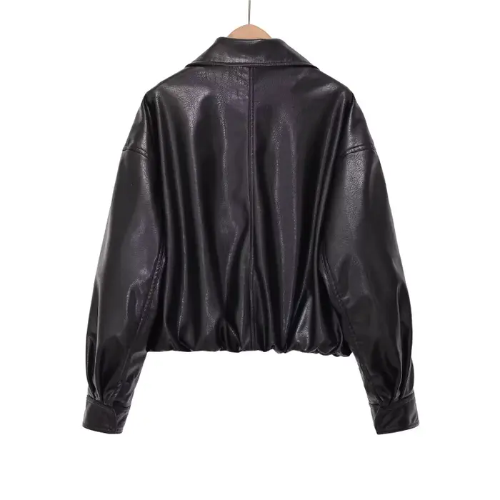 Nouvelle collection printemps 2026 ETJ pour femme - Manteau en similicuir moelleux à col montant et