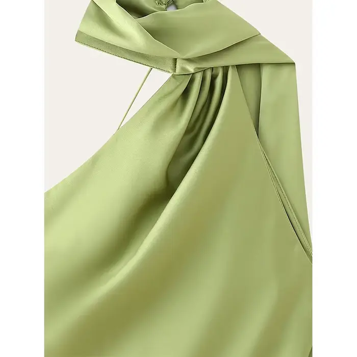 YENKYE High Street-Robe longue en satin vert pour femme, sexy, élégante, licou, femme, mode, dos nu,