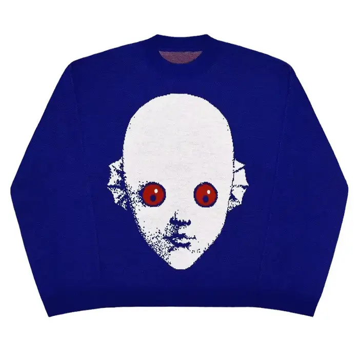Dámské volné padnoucí vintage polyester streetwear svetr s kulatým výstřihem a geometrickým vzorem pro podzim a zimu