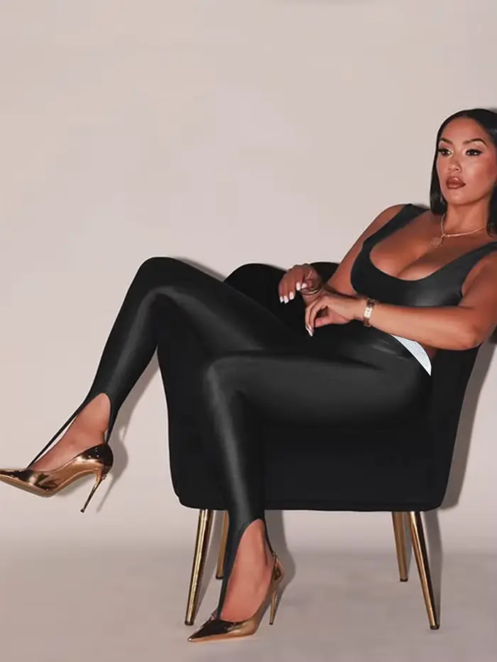 Mode coréenne taille haute noir maigre Y2K femmes pantalon paillettes décontracté Club Leggings long
