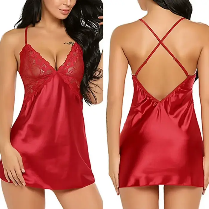 Chemise de nuit Sexy ensemble de Lingerie dentelle Satin pyjamas Lingerie Sexy pyjama ensemble éroti