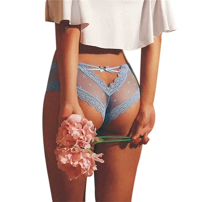Xingqing femmes Sexy dos en V croisé culotte dentelle florale taille basse voir à travers les sous-vêtements Lingerie slips Tanga culotte