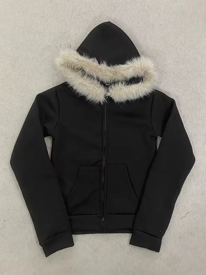 Y2K – sweat à capuche gothique Harajuku pour femmes, Sexy, Slim, Chic, col en fourrure en daim, lett
