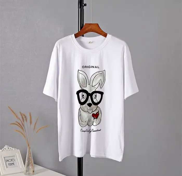 Hirsionsan-T-shirt imprimé dessin animé élégant pour femme, t-shirts décontractés chics, pull en cot