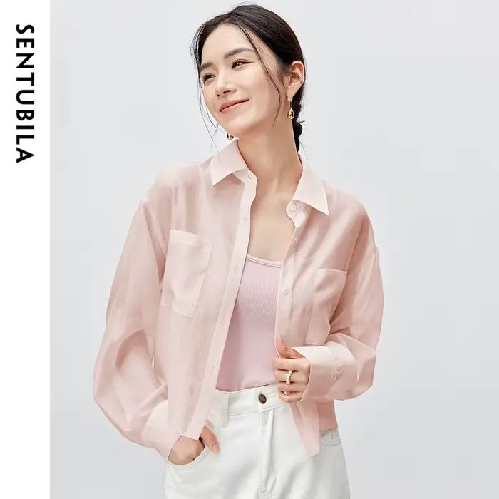 Chemisier femme SENTUBILA en Lyocell, collection Printemps-Été 2026, col à revers, manches longues, 