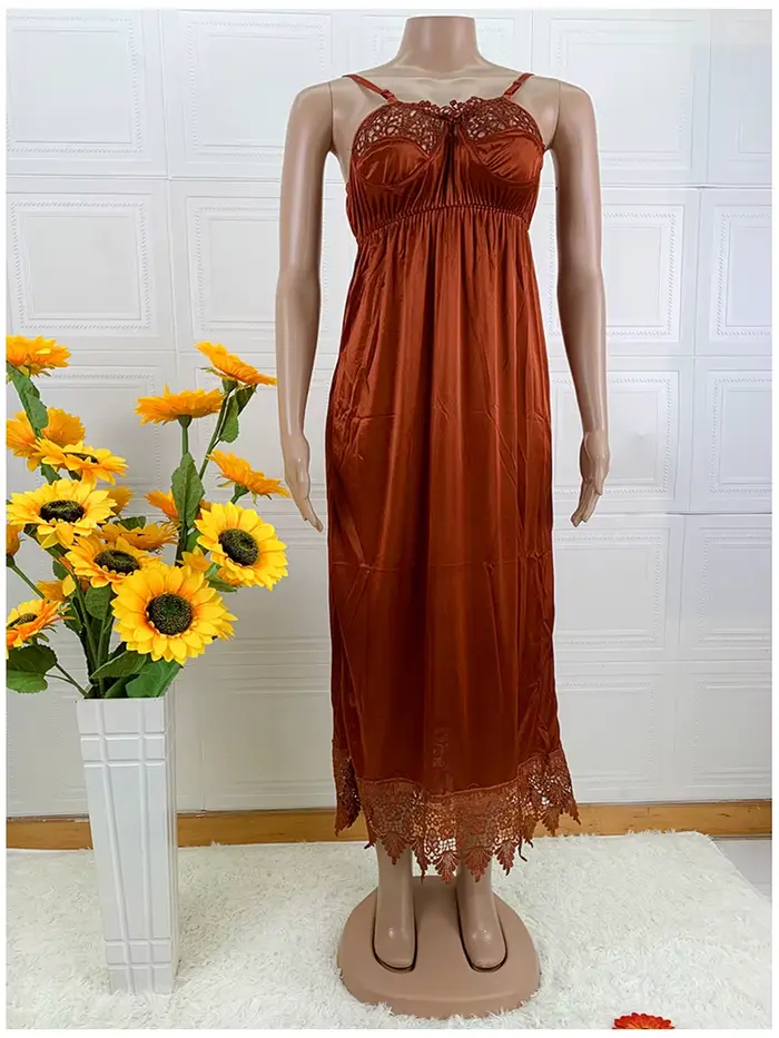 Dernières femmes africaines Sexy élégant dentelle broderie pyjamas soie confortable Sexy chemise de 
