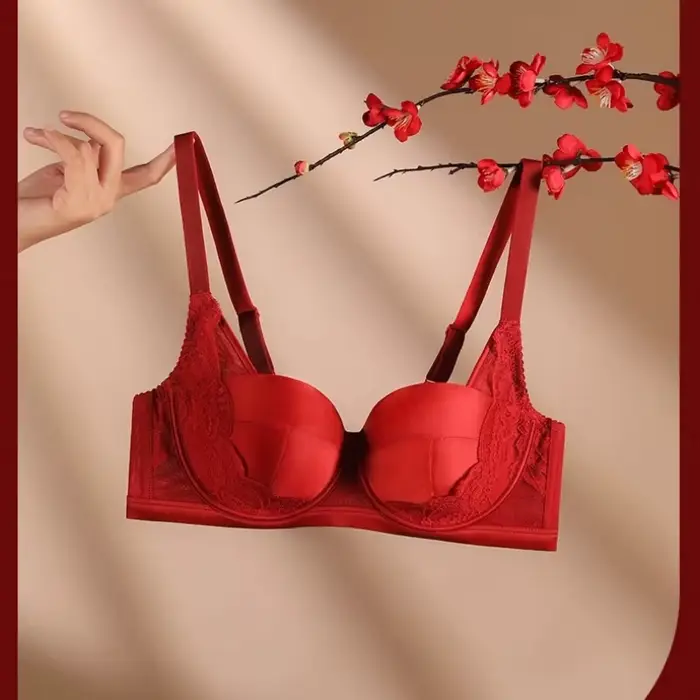Elegantní červená Beauwear velká velikost podprsenka pro ženy 3/4 košíček hluboký výstřih sexy krajková
