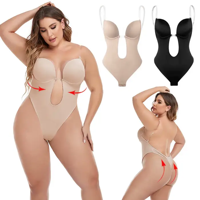 Neviditelná podprsenka pro ženy, korzet bez zad, hluboký výstřih V, u-plunge, tanga, pas trenér, průhledný popruh, polstrované, Push Up, modelování oblečení