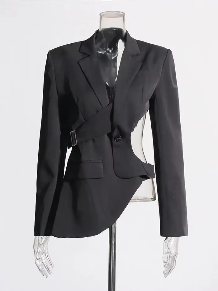 TWOTWINSTYLE solide évider dos nu minceur Blazers pour les femmes col cranté à manches longues épiss