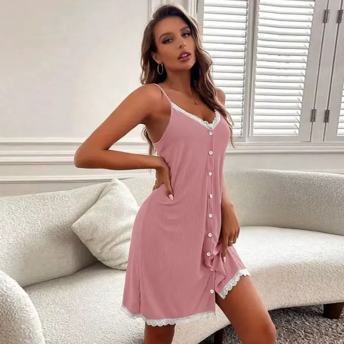 Chemises de nuit en dentelle sexy pour femmes sans manches collicou longueur aux genoux Polyester Spandex occasions spéciales