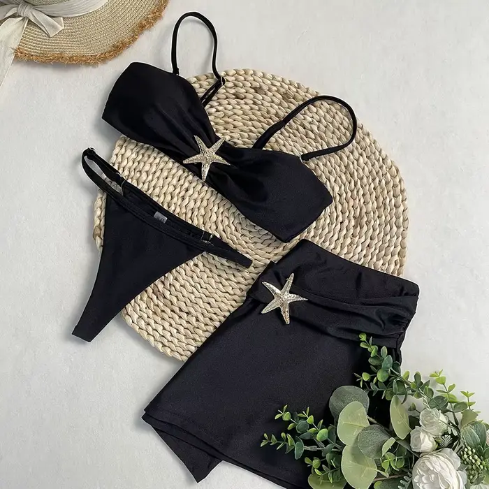 DEBAIOR 3 Piece Bikiny Ženy Plavky Dámské Plavky Sexy Bikiny Set Plavky Biquini Lesklý Sukně Cover Ups