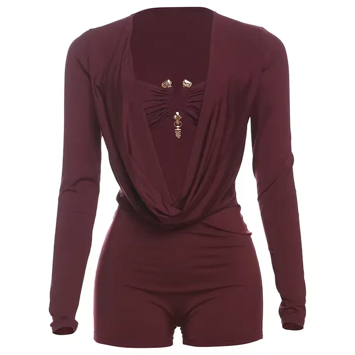 Combinaison moulante Sisterlinda pour femme, col asymétrique, empiècements métalliques, décolleté, m