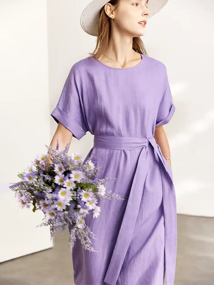 AMII-Robe minimaliste à col rond pour femmes, Niche de lin, Tempérament artistique, Robe éducative, 