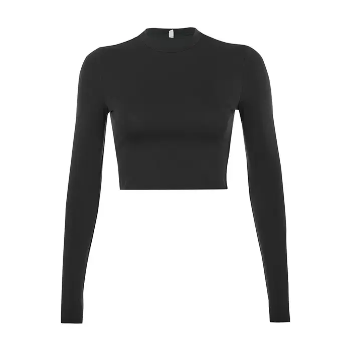 T-shirt basique à manches longues pour femmes, haut court décontracté pour dames, mode coréenne, mon