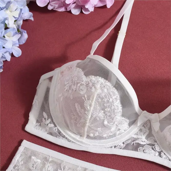 Souprava spodního prádla pro ženy, podprsenka z krajky, kalhotky, ramínka, sexy spodní oblečení, průhledná tkani, elegantní vnitřní oblečení, noční garderoba