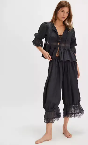 Dámské Bloomers kalhoty Y2K s krajkou, Vintage volán roztomilé kalhoty, dýně roztomilé kalhoty, Capri pyžama dole, Streetwear ležérní oblečení