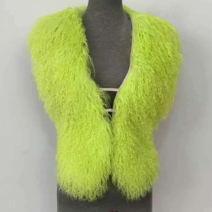 Gilets à col en V profond pour femmes, veste dos nu, haut moelleux, manteau à licou en fourrure mong