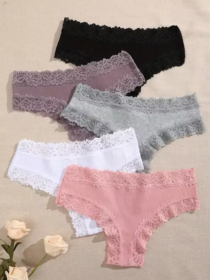5 pièces/ensemble femmes coton culottes dentelle florale sous-vêtements intimes à la mode Patchwork 
