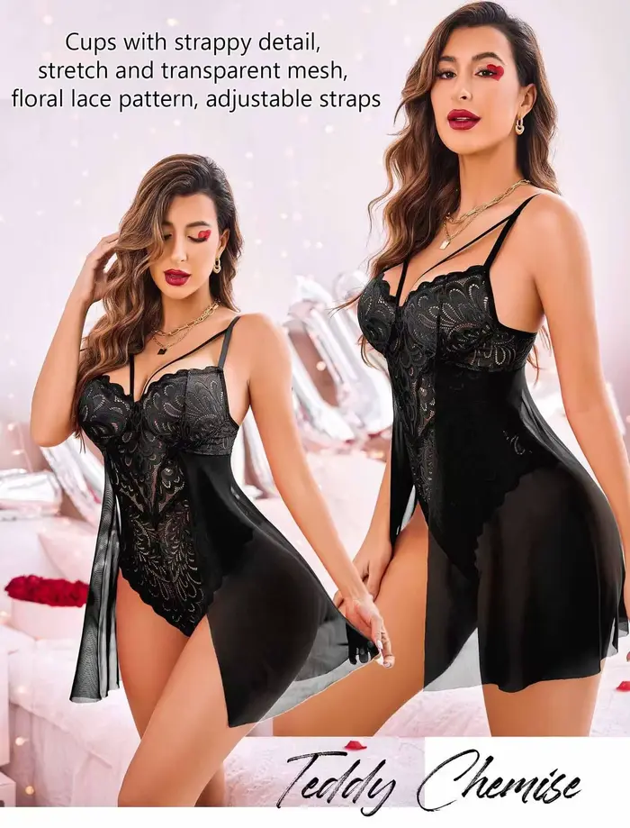 Spodní prádlo jednočlenné z krajky a vlákna: body s regulovatelnými ramínek barvy melánské, noční oblečení pro ženy, sexy spodní prádlo
