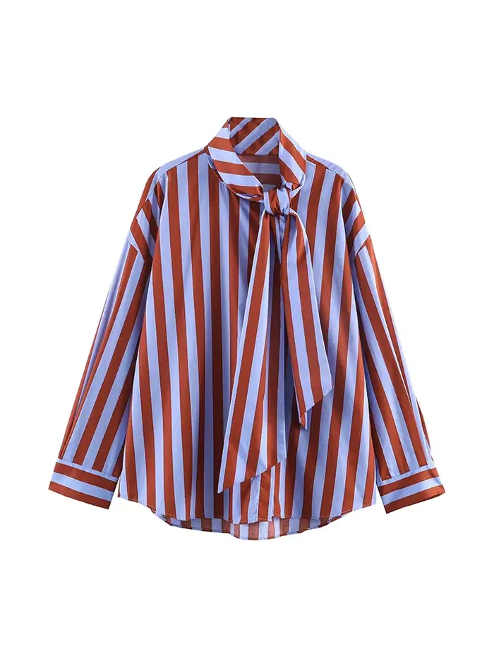 Chemisier rayé élégant à nœud papillon pour femme TFMLN, nouvelle collection printemps, chemise ampl