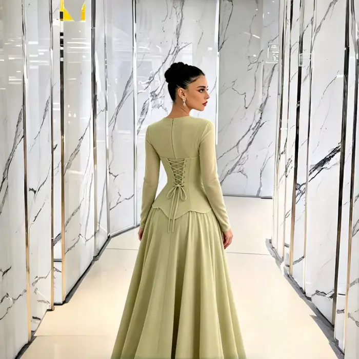Robe de soirée corset à manches longues 2026 avec appliques florales perlées, dos lacé, coupe trapèze, pour femmes, élégante pour soirées officielles et événements spéciaux