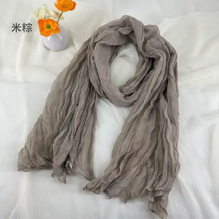 Foulards en coton et lin doux et respirant pour femmes, écharpe plissée de couleur unie, Style bohèm