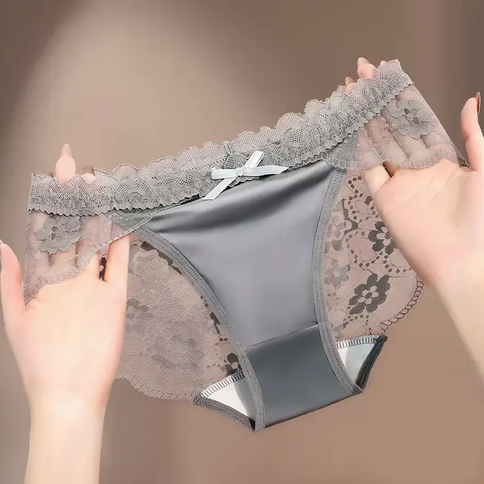 Dámské kalhotky, sexy saténové spodní prádlo, měkké a pohodlné, velká velikost, s motýlkem mašle, průhledná krajka, žakárový vzor, prodyšný