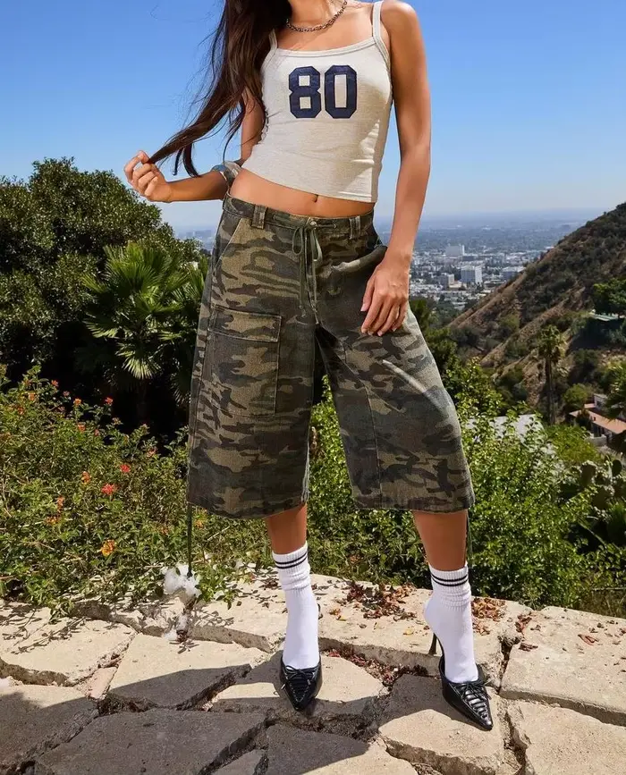 Nouvelle mode femmes été Cargo Shorts décontracté Camouflage imprimé ample cordon pantalons courts p