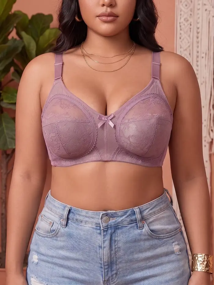 Soutien-gorge grande taille en dentelle florale sans armature anti-affaissement bretelles réglables respirant pour femmes occasions spéciales