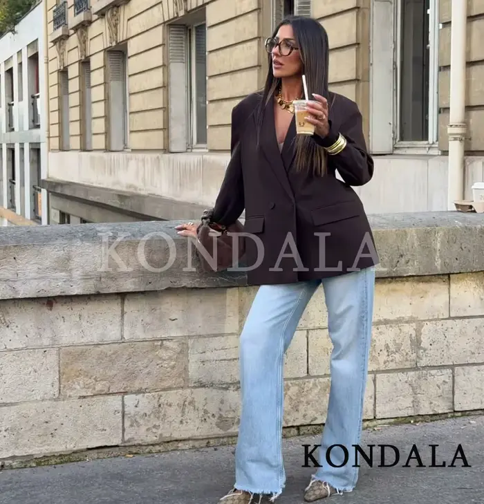 KONDALA Blazer Élégant Croisé pour Femme, Tendance, Col Revers, Printemps-Été 2026, Style Minimalist
